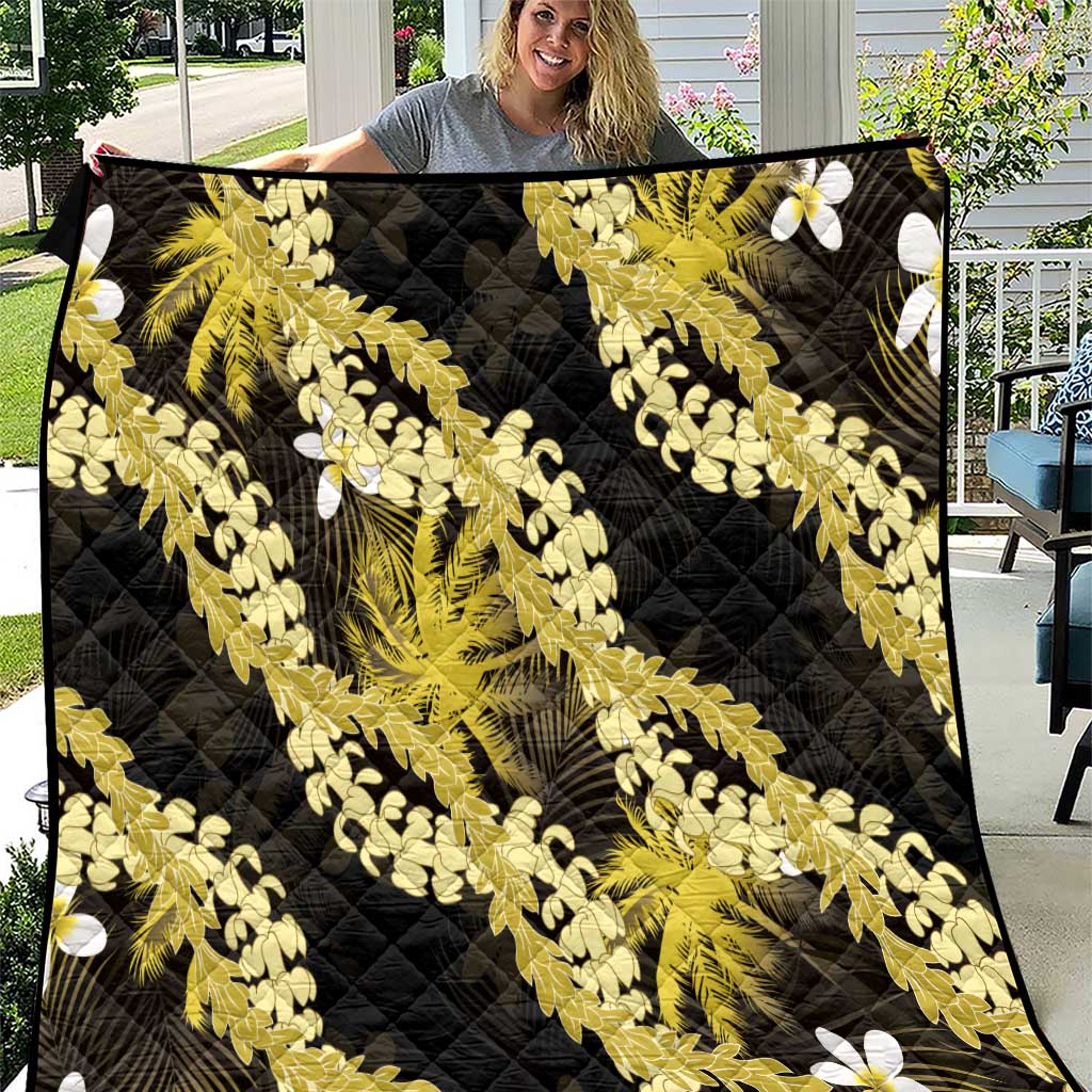 Puakenikeni Maile Lei Quilt Frangipani Yellow Tropical Leaves