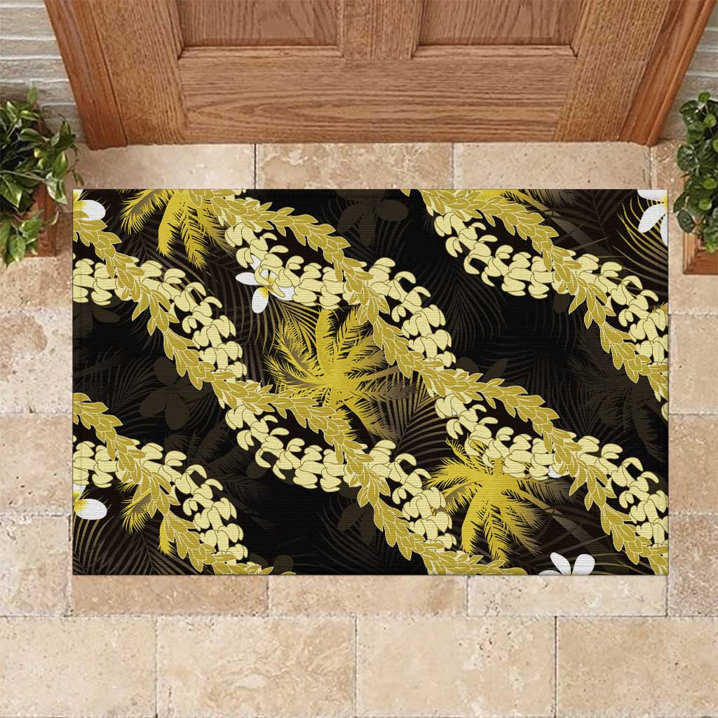 Puakenikeni Maile Lei Rubber Doormat Frangipani Yellow Tropical Leaves LT01 Yellow - Polynesian Pride