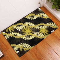 Puakenikeni Maile Lei Rubber Doormat Frangipani Yellow Tropical Leaves