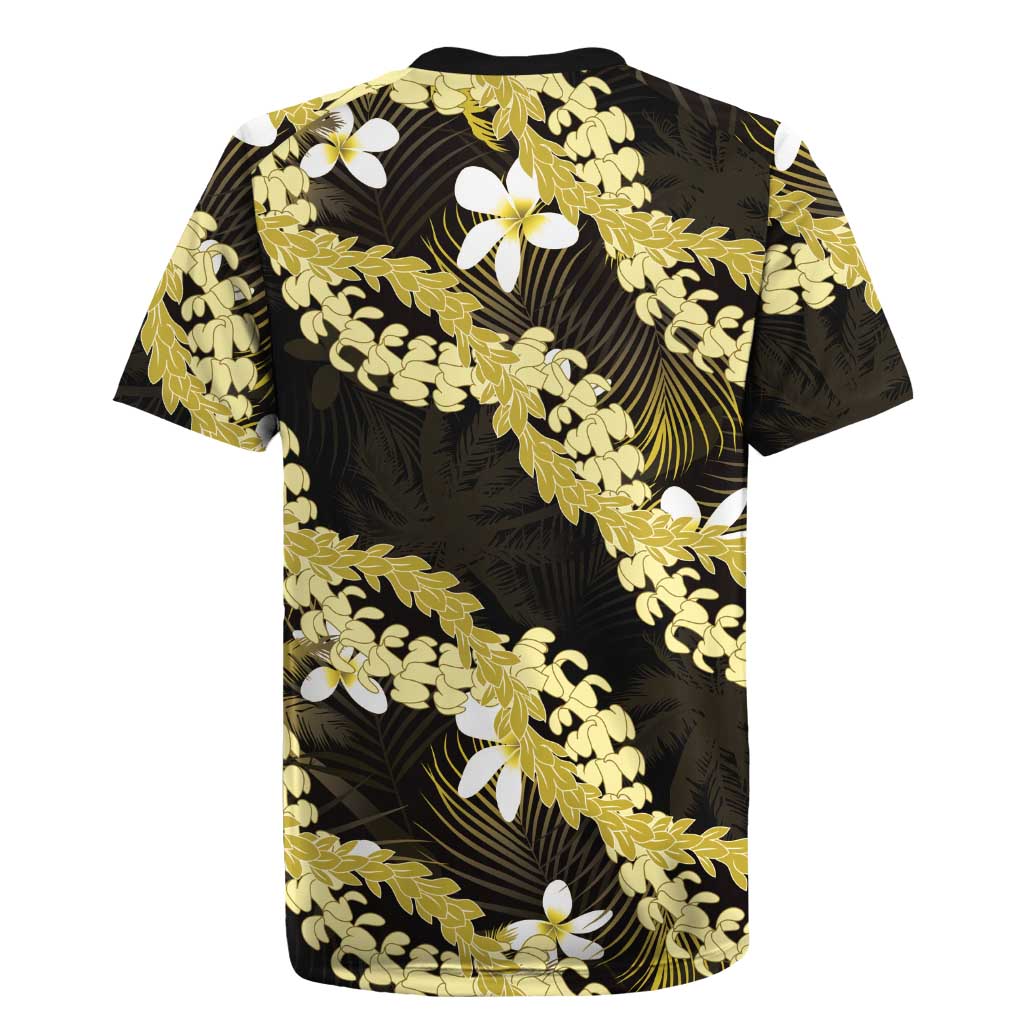 Puakenikeni Maile Lei Rugby Jersey Frangipani Yellow Tropical Leaves