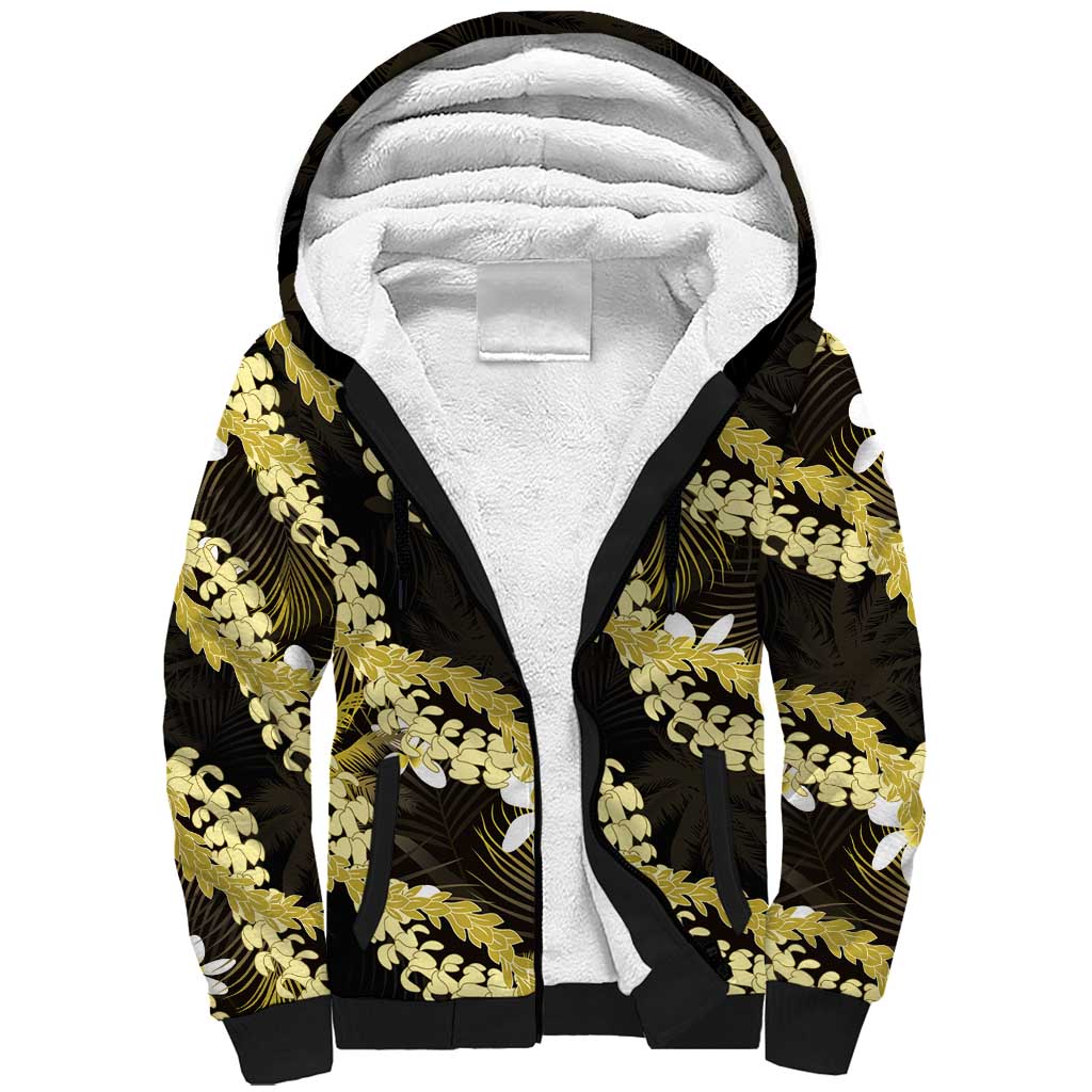Puakenikeni Maile Lei Sherpa Hoodie Frangipani Yellow Tropical Leaves LT01 Unisex Yellow - Polynesian Pride