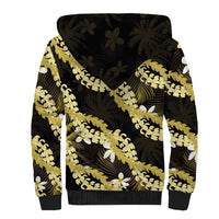Puakenikeni Maile Lei Sherpa Hoodie Frangipani Yellow Tropical Leaves LT01 - Polynesian Pride