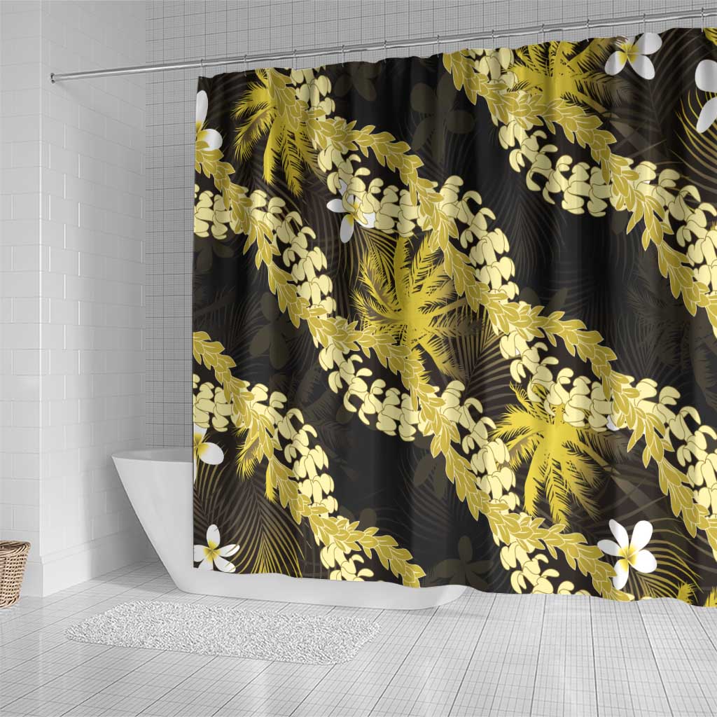 Puakenikeni Maile Lei Shower Curtain Frangipani Yellow Tropical Leaves