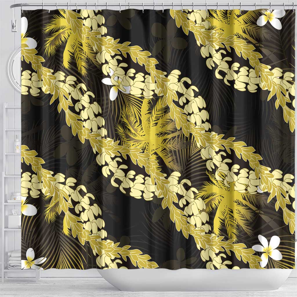 Puakenikeni Maile Lei Shower Curtain Frangipani Yellow Tropical Leaves