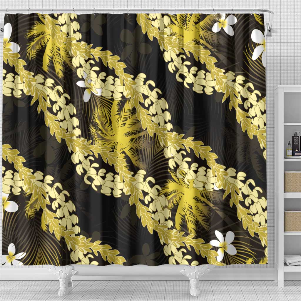 Puakenikeni Maile Lei Shower Curtain Frangipani Yellow Tropical Leaves