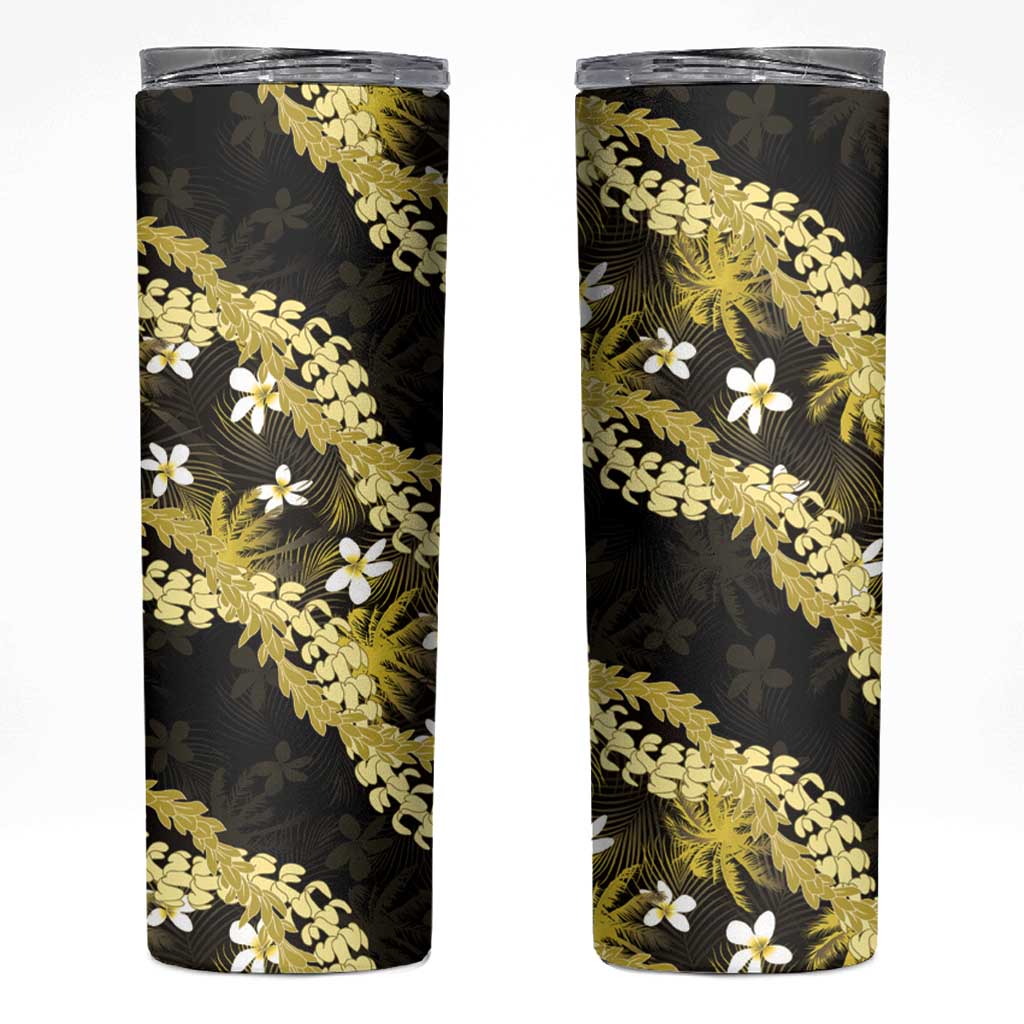 Puakenikeni Maile Lei Skinny Tumbler Frangipani Yellow Tropical Leaves LT01 Yellow - Polynesian Pride