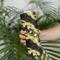 Puakenikeni Maile Lei Skinny Tumbler Frangipani Yellow Tropical Leaves LT01 - Polynesian Pride