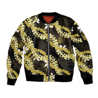 Puakenikeni Maile Lei Sleeve Zip Bomber Jacket Frangipani Yellow Tropical Leaves LT01 Unisex Yellow - Polynesian Pride