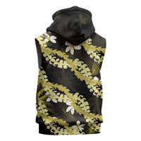 Puakenikeni Maile Lei Sleeveless Zip Hoodie Frangipani Yellow Tropical Leaves LT01 - Polynesian Pride