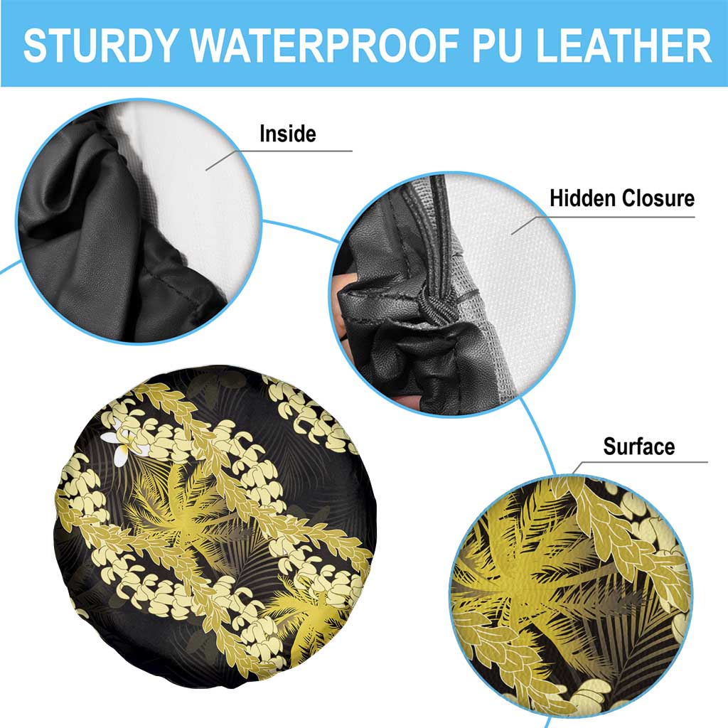 Puakenikeni Maile Lei Spare Tire Cover Frangipani Yellow Tropical Leaves LT01 - Polynesian Pride