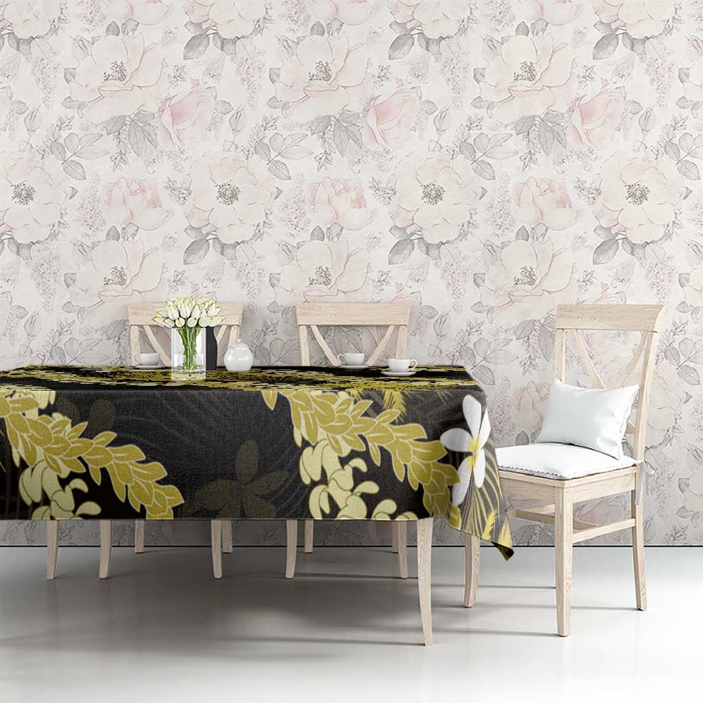 Puakenikeni Maile Lei Tablecloth Frangipani Yellow Tropical Leaves