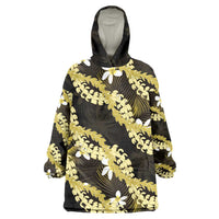 Puakenikeni Maile Lei Wearable Blanket Hoodie Frangipani Yellow Tropical Leaves LT01 One Size Yellow - Polynesian Pride