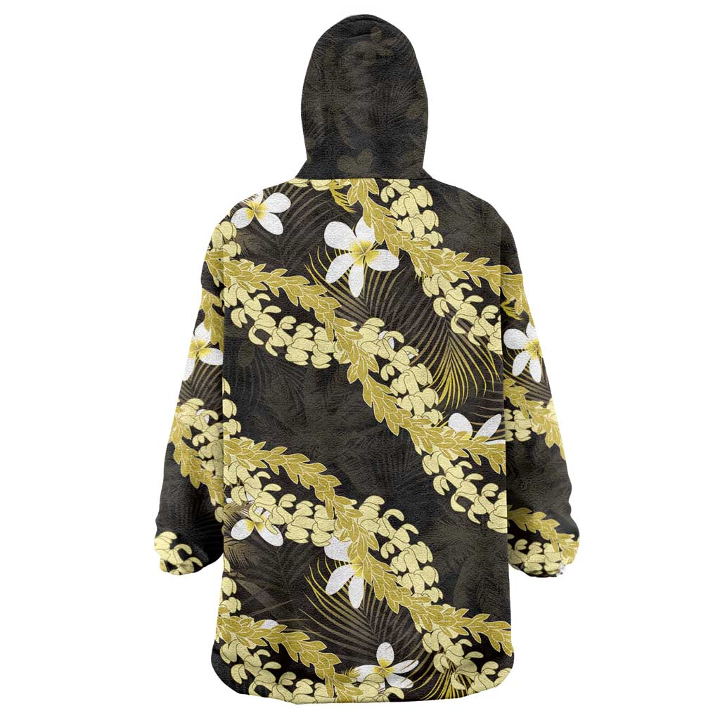 Puakenikeni Maile Lei Wearable Blanket Hoodie Frangipani Yellow Tropical Leaves LT01 - Polynesian Pride