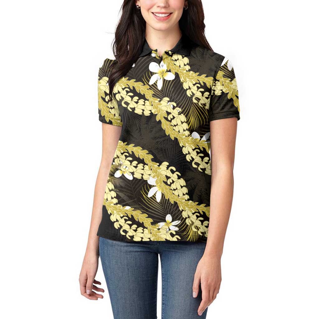 Puakenikeni Maile Lei Women Polo Shirt Frangipani Yellow Tropical Leaves LT01 - Polynesian Pride