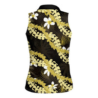 Puakenikeni Maile Lei Women Sleeveless Polo Shirt Frangipani Yellow Tropical Leaves LT01 - Polynesian Pride