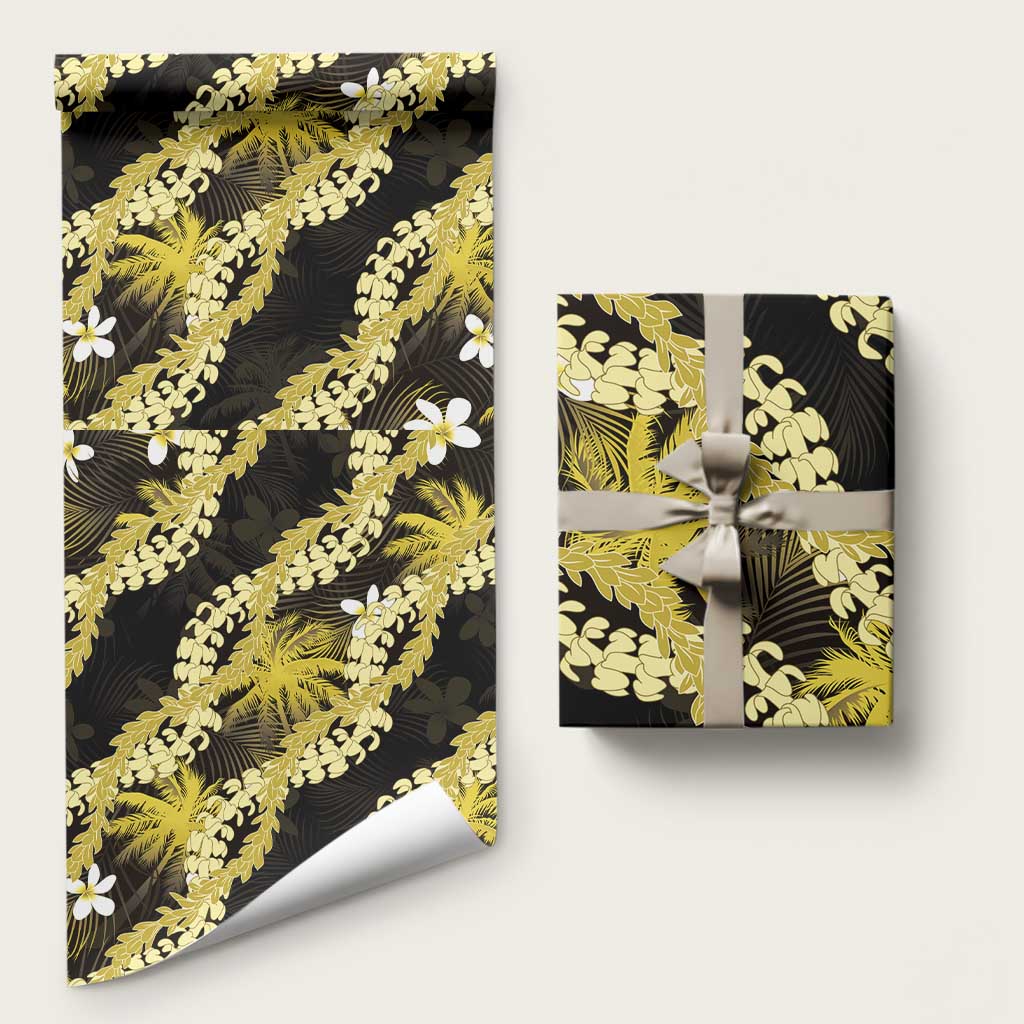 Puakenikeni Maile Lei Wrapping Paper Frangipani Yellow Tropical Leaves