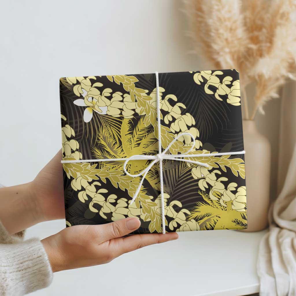 Puakenikeni Maile Lei Wrapping Paper Frangipani Yellow Tropical Leaves