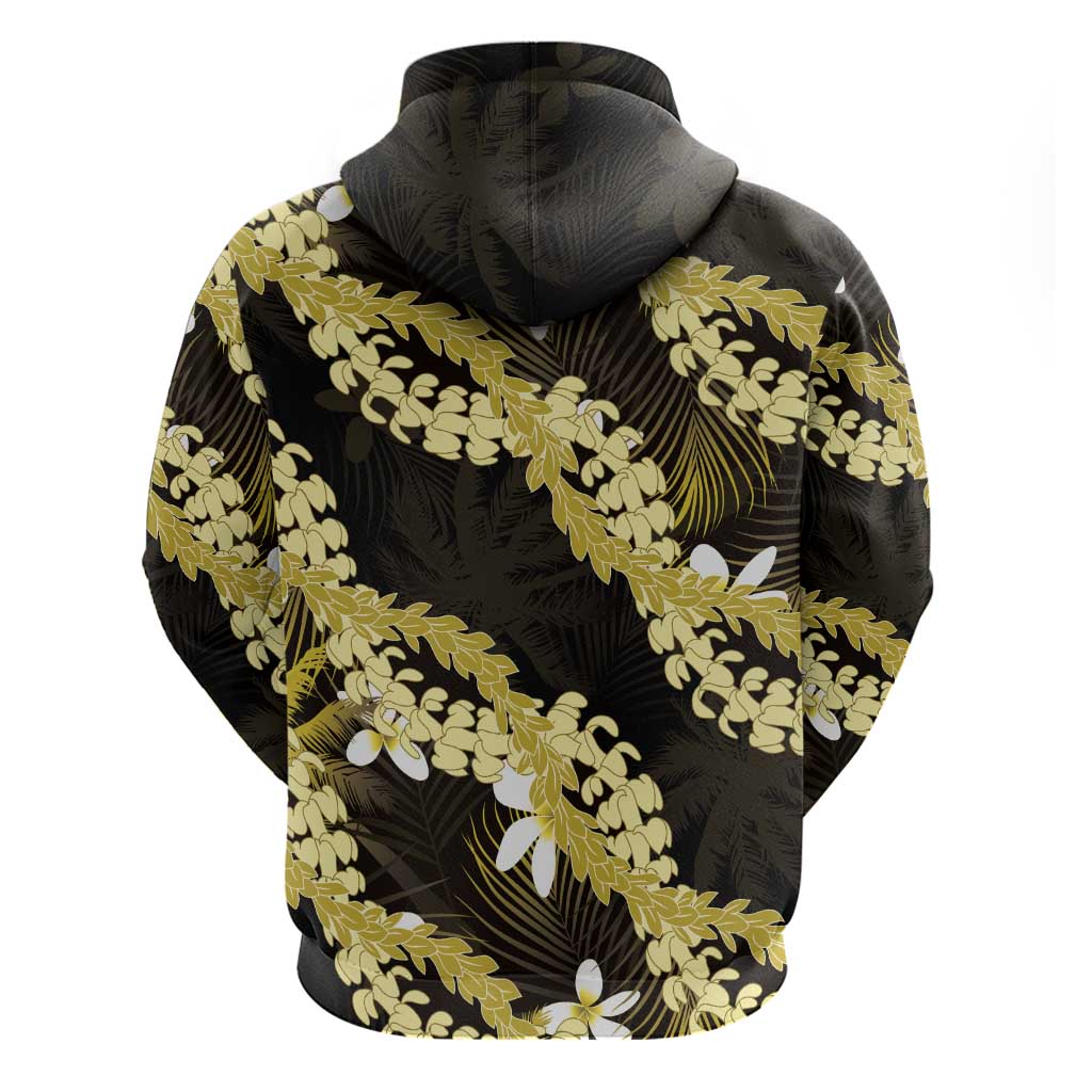 Puakenikeni Maile Lei Zip Hoodie Frangipani Yellow Tropical Leaves LT01 - Polynesian Pride