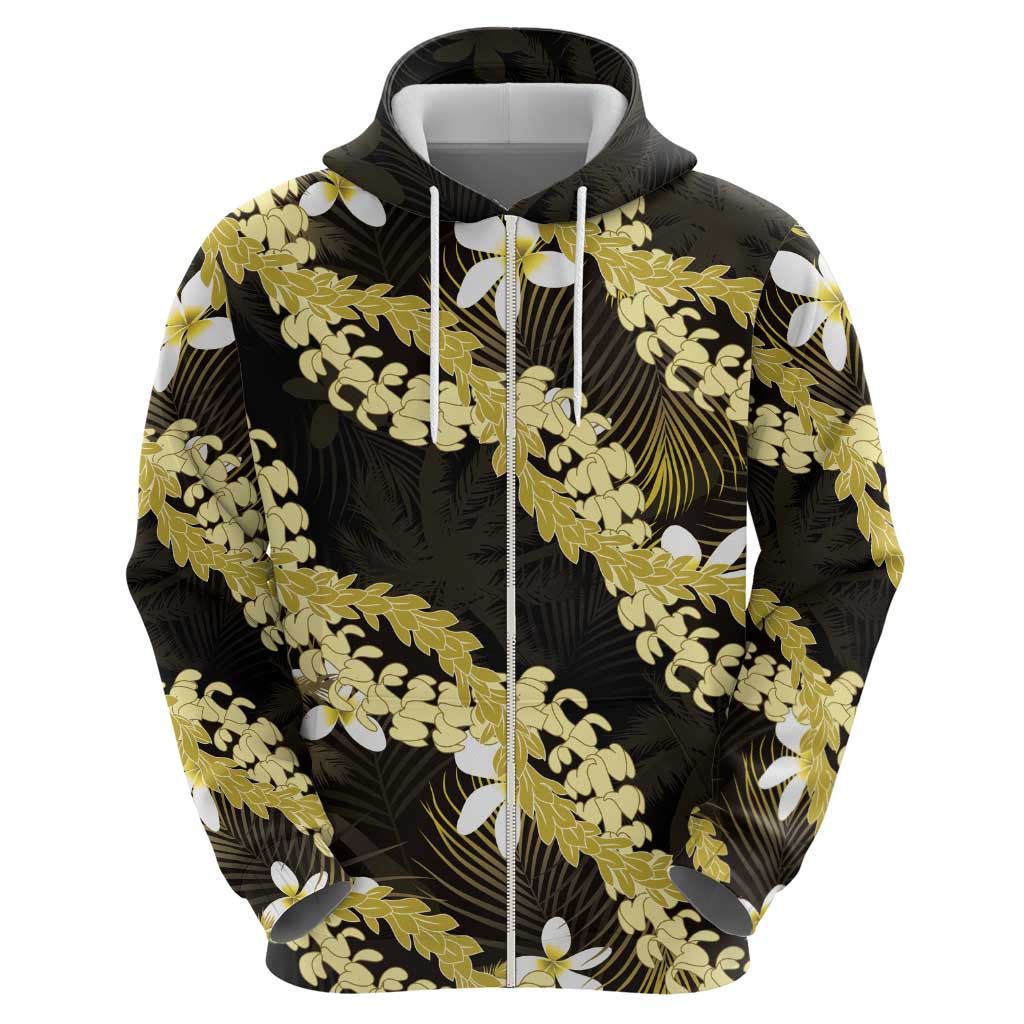 Puakenikeni Maile Lei Zip Hoodie Frangipani Yellow Tropical Leaves LT01 - Polynesian Pride