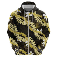 Puakenikeni Maile Lei Zip Hoodie Frangipani Yellow Tropical Leaves LT01 - Polynesian Pride