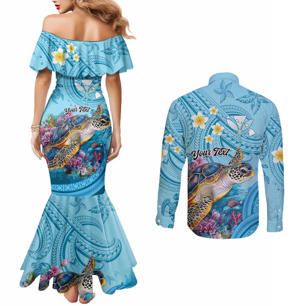 Personalized Hawaii Sea Turtle Couples Matching Mermaid Dress and Long Sleeve Button Shirt Hawaii Map Ocean Vibes
