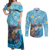 Personalized Hawaii Sea Turtle Couples Matching Off Shoulder Maxi Dress and Long Sleeve Button Shirt Hawaii Map Ocean Vibes