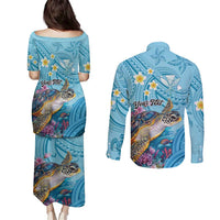 Personalized Hawaii Sea Turtle Couples Matching Puletasi and Long Sleeve Button Shirt Hawaii Map Ocean Vibes LT01 - Polynesian Pride