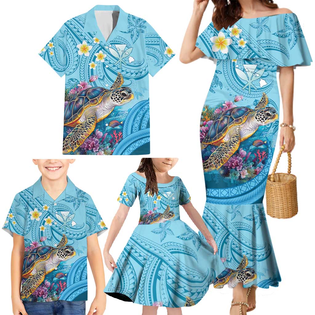 Personalized Hawaii Sea Turtle Family Matching Mermaid Dress and Hawaiian Shirt Hawaii Map Ocean Vibes LT01 - Polynesian Pride