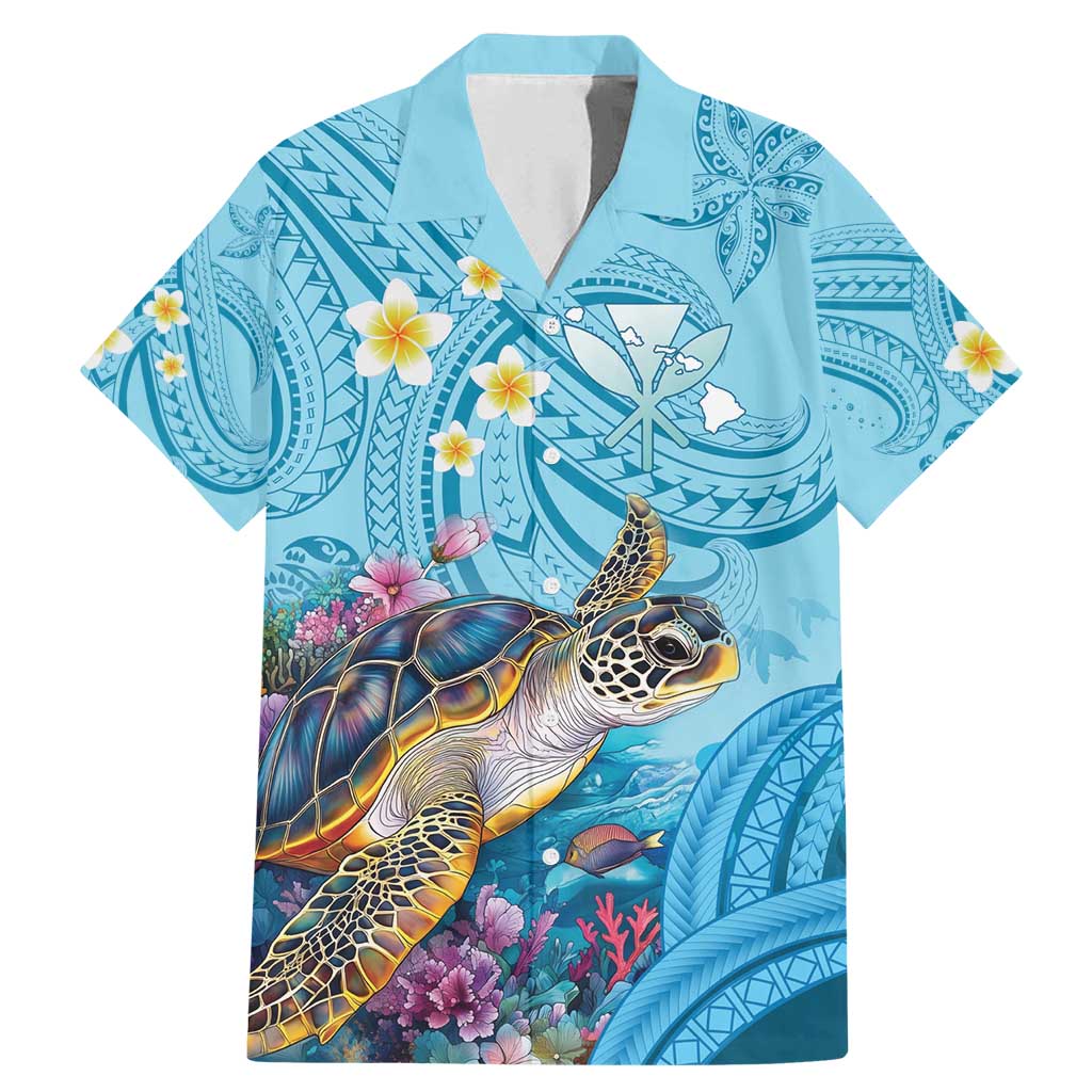 Personalized Hawaii Sea Turtle Family Matching Mermaid Dress and Hawaiian Shirt Hawaii Map Ocean Vibes LT01 Dad's Shirt - Short Sleeve Blue - Polynesian Pride