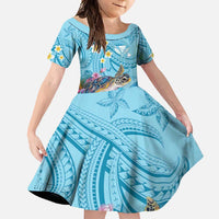 Personalized Hawaii Sea Turtle Family Matching Off Shoulder Maxi Dress and Hawaiian Shirt Hawaii Map Ocean Vibes LT01 Daughter's Dress Blue - Polynesian Pride