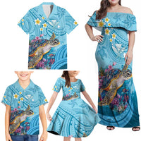 Personalized Hawaii Sea Turtle Family Matching Off Shoulder Maxi Dress and Hawaiian Shirt Hawaii Map Ocean Vibes LT01 - Polynesian Pride