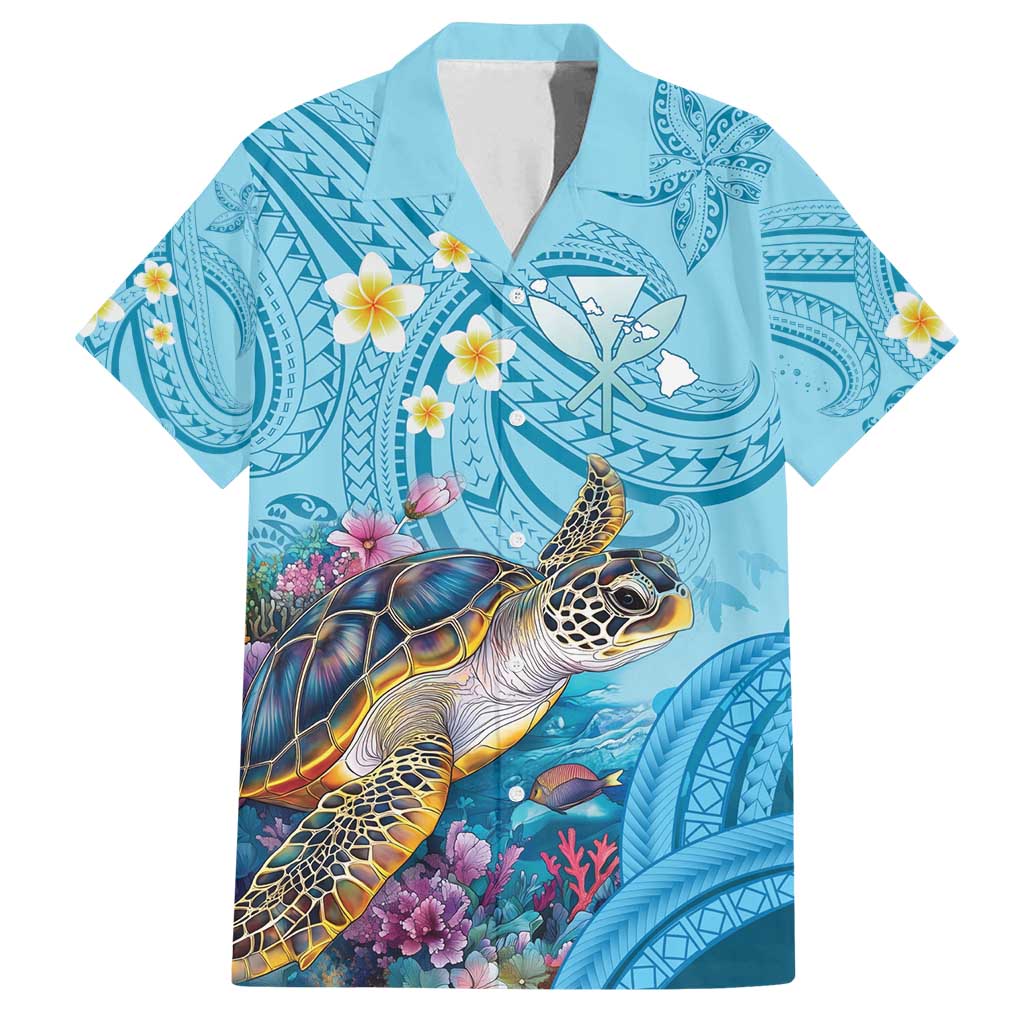 Personalized Hawaii Sea Turtle Family Matching Off Shoulder Maxi Dress and Hawaiian Shirt Hawaii Map Ocean Vibes LT01 Dad's Shirt - Short Sleeve Blue - Polynesian Pride