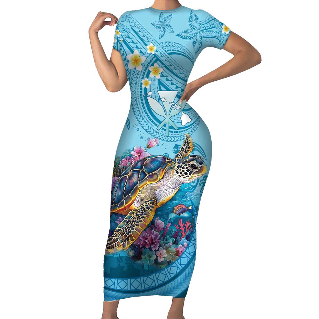 Personalized Hawaii Sea Turtle Family Matching Short Sleeve Bodycon Dress and Hawaiian Shirt Hawaii Map Ocean Vibes