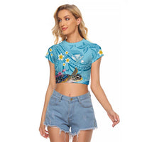 Personalized Hawaii Sea Turtle Raglan Cropped T Shirt Hawaii Map Ocean Vibes