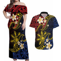 Philippines Spirit Tribal Sun Plumeria Couples Matching Off Shoulder Maxi Dress and Hawaiian Shirt Red And Blue Polynesian Pattern LT01 Black - Polynesian Pride