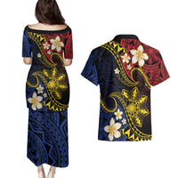 Philippines Spirit Tribal Sun Plumeria Couples Matching Puletasi and Hawaiian Shirt Red And Blue Polynesian Pattern LT01 - Polynesian Pride
