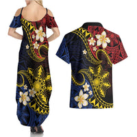 Philippines Spirit Tribal Sun Plumeria Couples Matching Summer Maxi Dress and Hawaiian Shirt Red And Blue Polynesian Pattern LT01 - Polynesian Pride