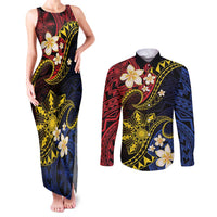 Philippines Spirit Tribal Sun Plumeria Couples Matching Tank Maxi Dress and Long Sleeve Button Shirt Red And Blue Polynesian Pattern LT01 Black - Polynesian Pride