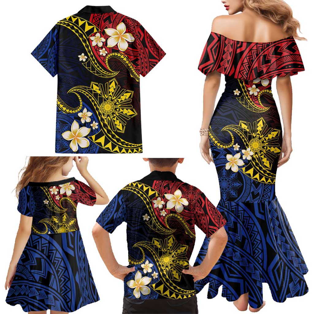 Philippines Spirit Tribal Sun Plumeria Family Matching Mermaid Dress and Hawaiian Shirt Red And Blue Polynesian Pattern LT01 - Polynesian Pride