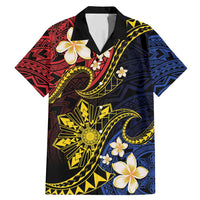 Philippines Spirit Tribal Sun Plumeria Family Matching Mermaid Dress and Hawaiian Shirt Red And Blue Polynesian Pattern LT01 Dad's Shirt - Short Sleeve Black - Polynesian Pride