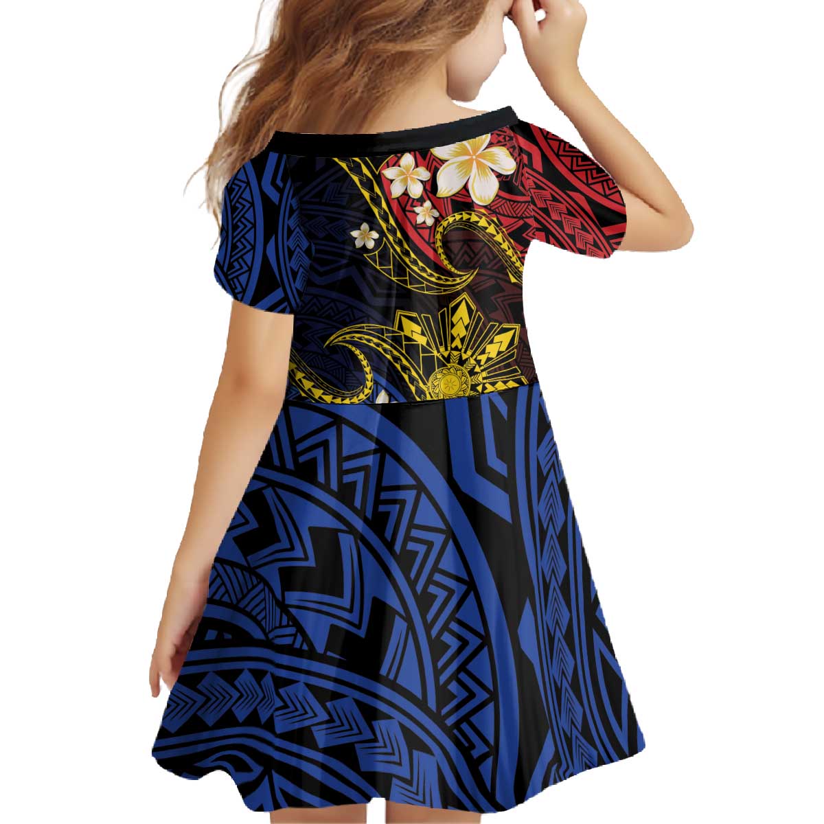 Philippines Spirit Tribal Sun Plumeria Family Matching Off The Shoulder Long Sleeve Dress and Hawaiian Shirt Red And Blue Polynesian Pattern LT01 - Polynesian Pride