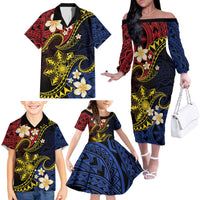 Philippines Spirit Tribal Sun Plumeria Family Matching Off The Shoulder Long Sleeve Dress and Hawaiian Shirt Red And Blue Polynesian Pattern LT01 - Polynesian Pride