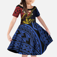 Philippines Spirit Tribal Sun Plumeria Family Matching Puletasi and Hawaiian Shirt Red And Blue Polynesian Pattern LT01 Daughter's Dress Black - Polynesian Pride