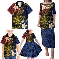 Philippines Spirit Tribal Sun Plumeria Family Matching Puletasi and Hawaiian Shirt Red And Blue Polynesian Pattern LT01 - Polynesian Pride
