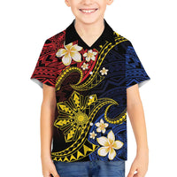 Philippines Spirit Tribal Sun Plumeria Family Matching Puletasi and Hawaiian Shirt Red And Blue Polynesian Pattern LT01 Son's Shirt Black - Polynesian Pride