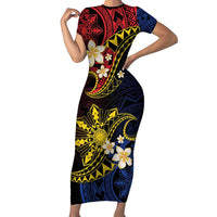 Philippines Spirit Tribal Sun Plumeria Family Matching Short Sleeve Bodycon Dress and Hawaiian Shirt Red And Blue Polynesian Pattern LT01 Mom's Dress Black - Polynesian Pride