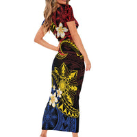 Philippines Spirit Tribal Sun Plumeria Family Matching Short Sleeve Bodycon Dress and Hawaiian Shirt Red And Blue Polynesian Pattern LT01 - Polynesian Pride