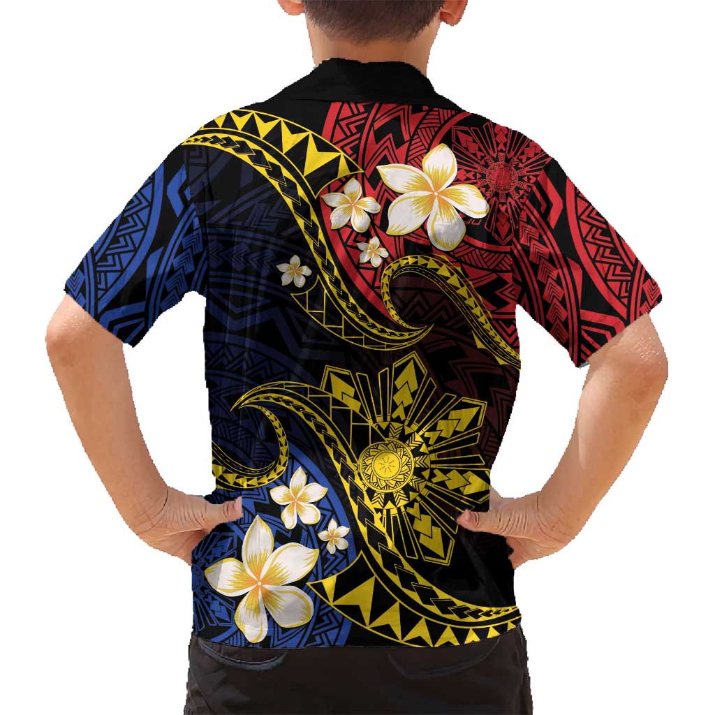 Philippines Spirit Tribal Sun Plumeria Family Matching Summer Maxi Dress and Hawaiian Shirt Red And Blue Polynesian Pattern LT01 - Polynesian Pride