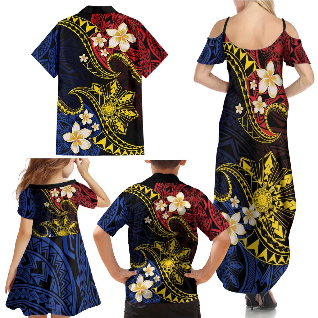 Philippines Spirit Tribal Sun Plumeria Family Matching Summer Maxi Dress and Hawaiian Shirt Red And Blue Polynesian Pattern LT01 - Polynesian Pride