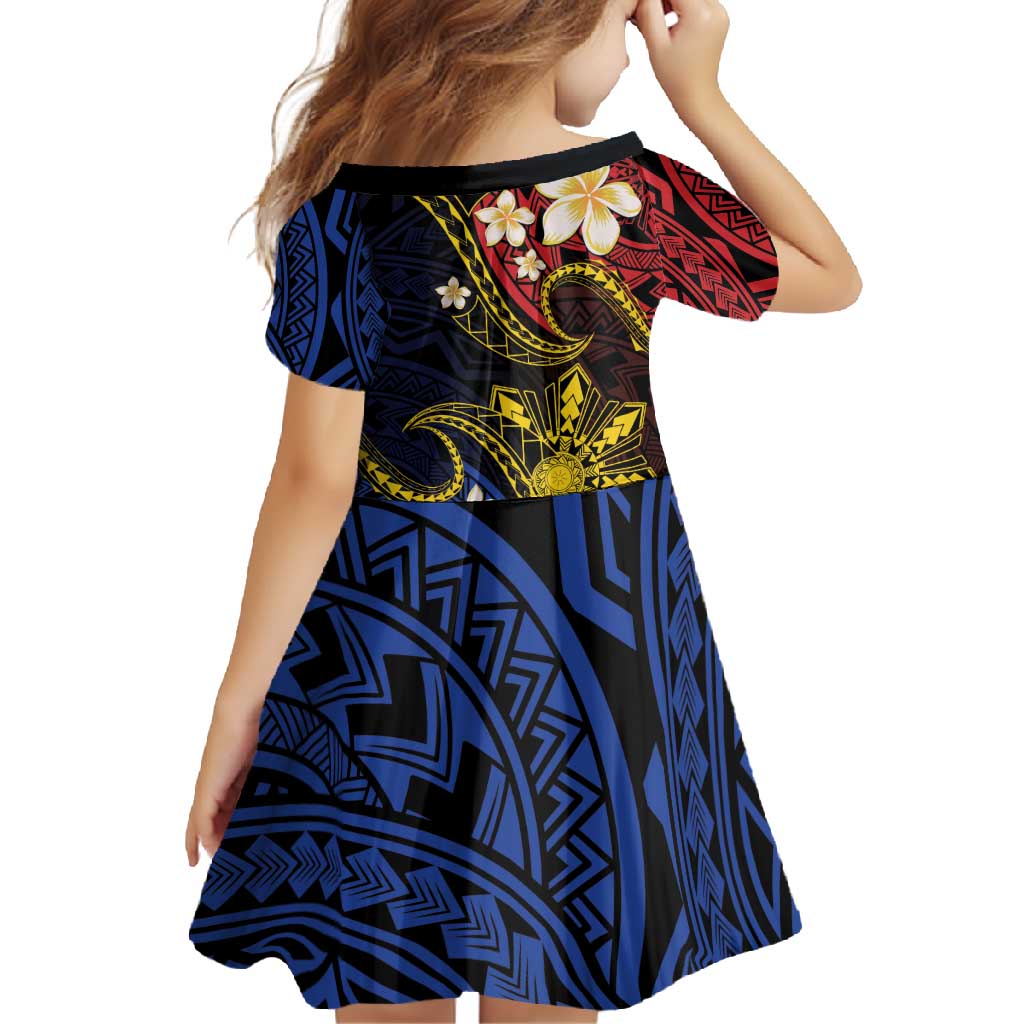 Philippines Spirit Tribal Sun Plumeria Family Matching Tank Maxi Dress and Hawaiian Shirt Red And Blue Polynesian Pattern LT01 - Polynesian Pride